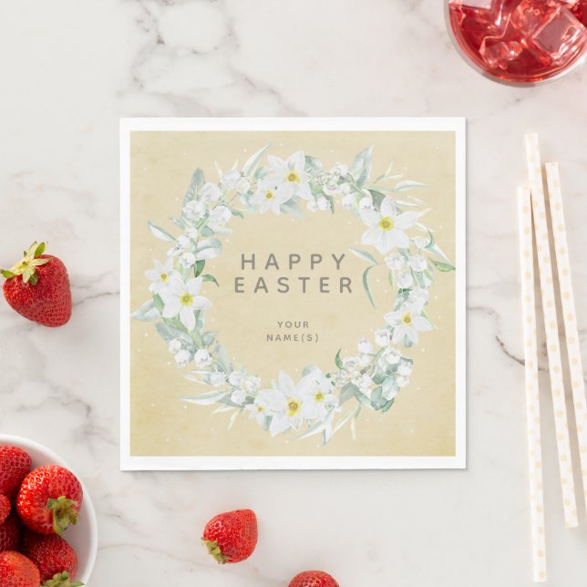 Spring Flowers in a White Floral Wreath Party Napkin (Insitu)