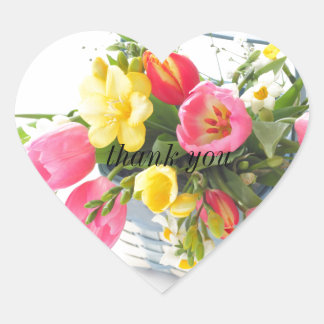 Spring flowers in basket heart sticker