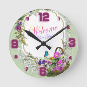 Spring flowers in baskets round clock