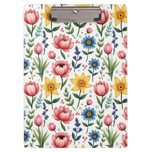 Spring Flowers in Blue Pink and Yellow Clipboard (Front)