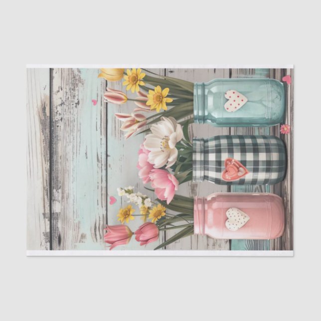 Spring Flowers in Mason Jars Decoupage Tissue Paper (Front)