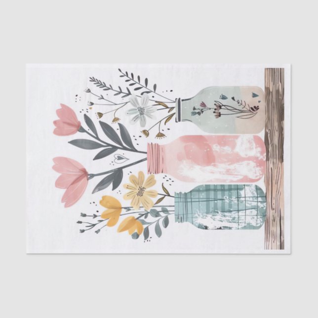 Spring Flowers in Mason Jars Decoupage Tissue Paper (Front)