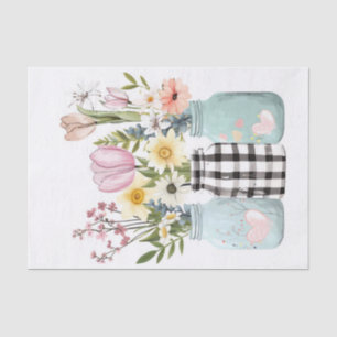 Spring Flowers in Mason Jars Decoupage Tissue Paper