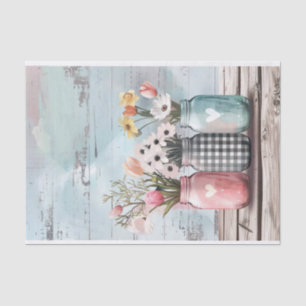 Spring Flowers in Mason Jars Decoupage Tissue Paper
