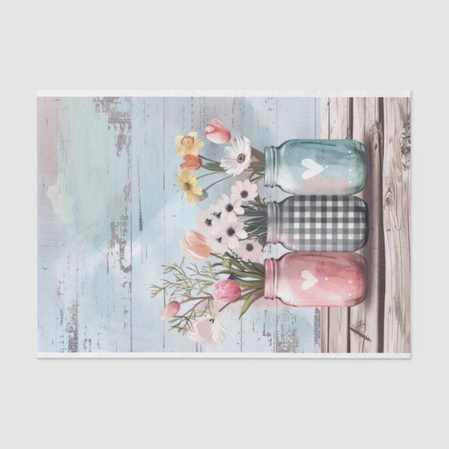 Spring Flowers in Mason Jars Decoupage Tissue Paper (Front)