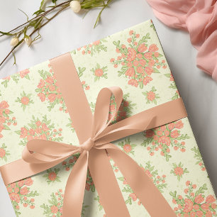 Spring Flowers in Peach Orange 2024 Floral Wrapping Paper