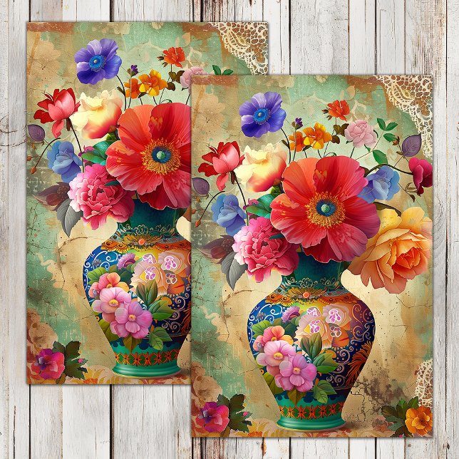 SPRING FLOWERS IN VASE DECOUPAGE TISSUE PAPER (SPRING FLOWERS IN VASE DECOUPAGE TISSUE PAPER)