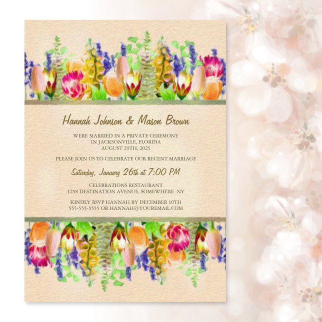 Spring Flowers Just Married Wedding Celebration Invitation (Creator Uploaded)