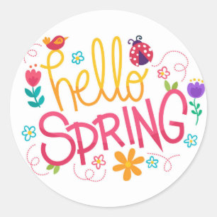 Spring Flowers Ladybug Bird  Sticker
