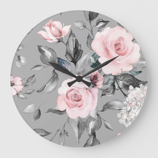 Spring Flowers Leaves Hand Drawn Large Clock (Front)