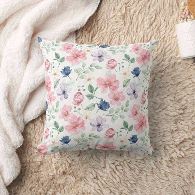 Spring Flowers & Leaves Pattern Cushion (Blanket)