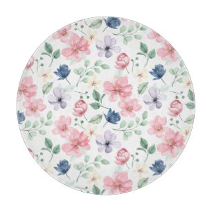 Spring Flowers & Leaves Pattern Cutting Board