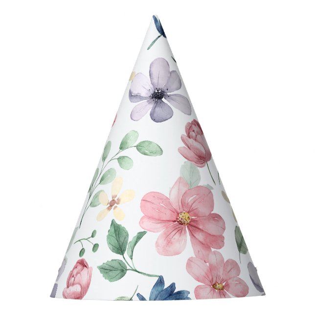 Spring Flowers & Leaves Pattern Party Hat (Front)
