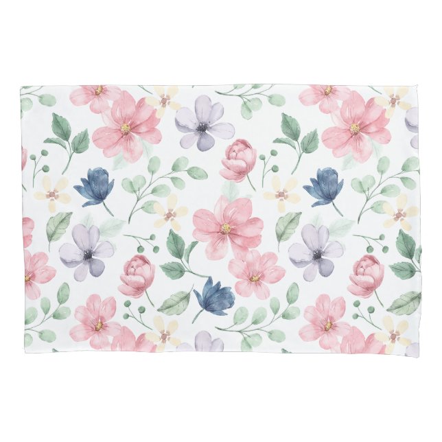 Spring Flowers & Leaves Pattern Pillowcase (Front)