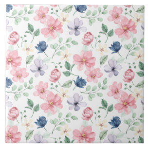Spring Flowers & Leaves Pattern Tile
