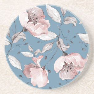 Spring flowers, leaves, seamless design coaster