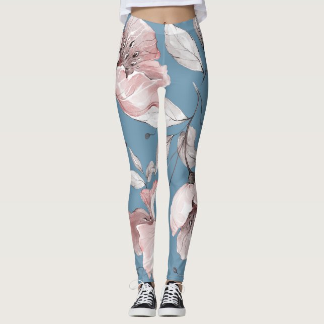 Spring flowers, leaves, seamless design leggings (Front)