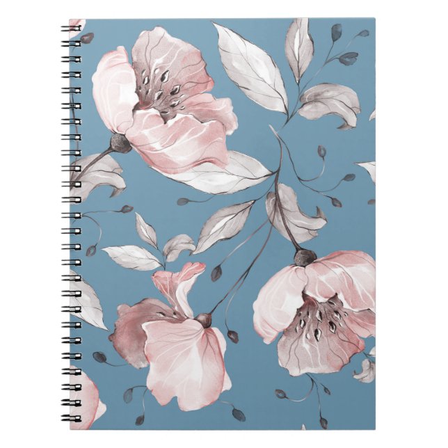 Spring flowers, leaves, seamless design notebook (Front)