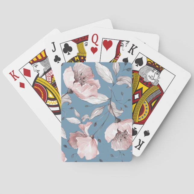 Spring flowers, leaves, seamless design playing cards (Back)