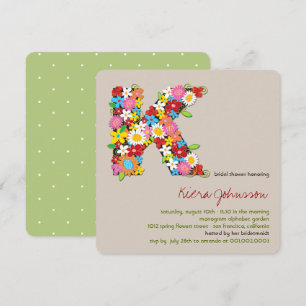 Spring Flowers Monogram K Bridal Shower Invite