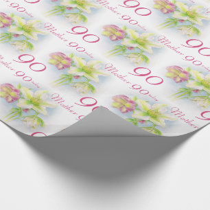 Spring flowers mother 90th birthday wrap wrapping paper