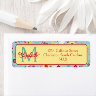 Spring Flowers on Aqua Blue Monogram