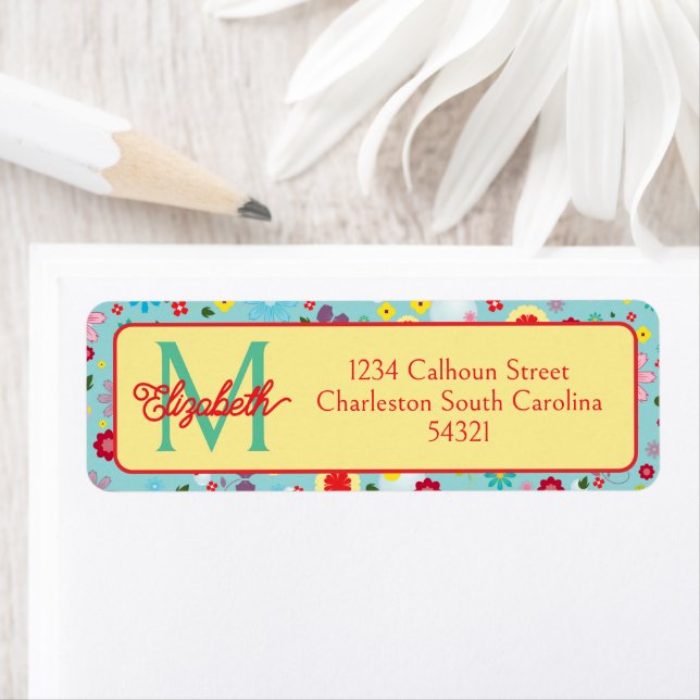Spring Flowers on Aqua Blue Monogram (Insitu)