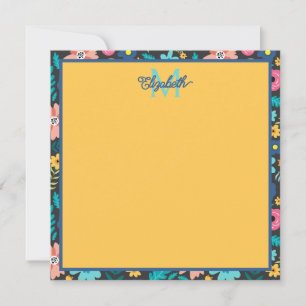 Spring Flowers on Black Monogram Card
