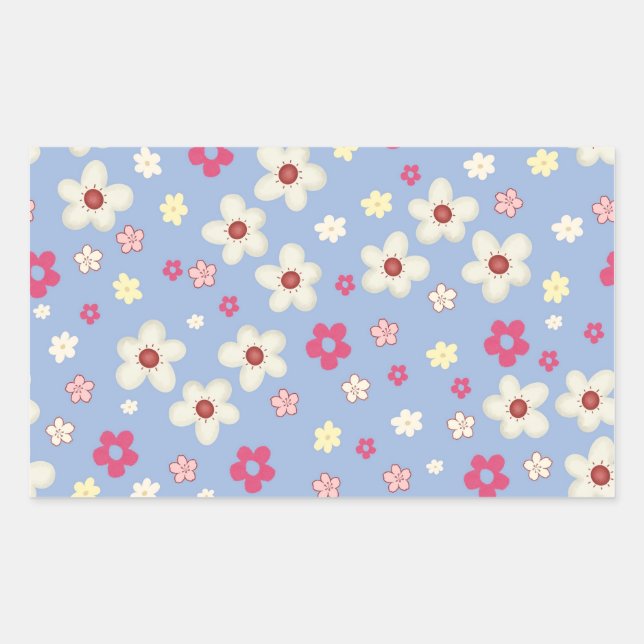 spring flowers on blue background rectangular sticker (Front)
