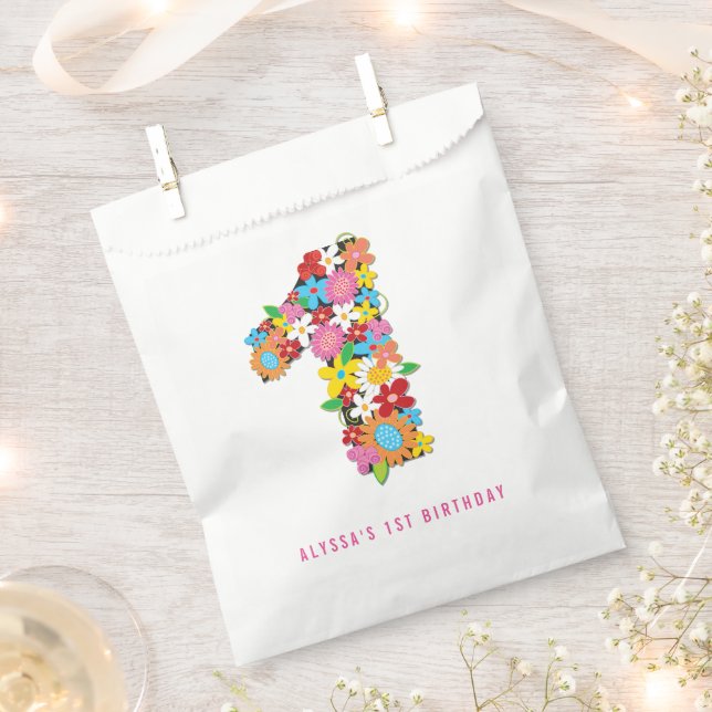 Spring Flowers One 1st Birthday Party Favour Bag (Clipped)
