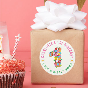 Spring Flowers One Girl 1st Birthday Party Sticker