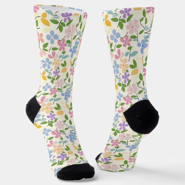 Spring Flowers Pastel Colours Socks (Angled)