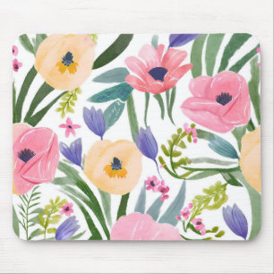 Spring Flowers   Pastel Floral Watercolor Mouse Mat