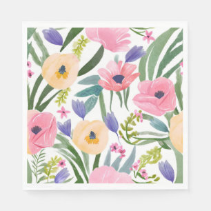 Spring Flowers Pastel Floral Watercolor Napkin