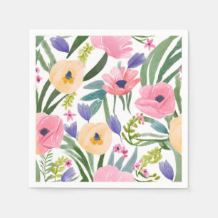 Spring Flowers Pastel Floral Watercolor Napkin