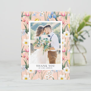 Spring Flowers Pattern Botanical Photo Wedding Thank You Card