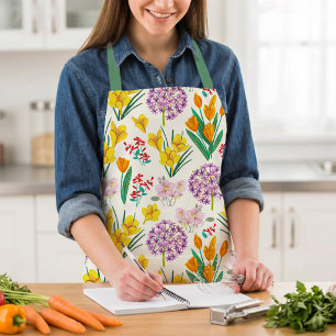 Spring Flowers Pattern Colourful Garden Cooking Apron