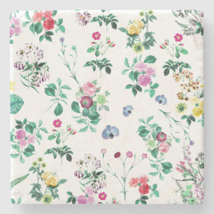 Spring Flowers Pattern Marble Coasters