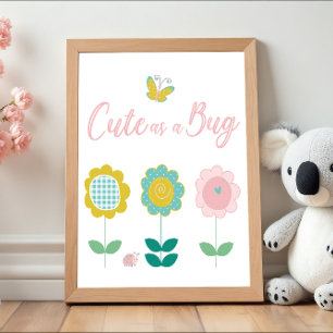 Spring Flowers Pink Butterfly Baby Room Poster