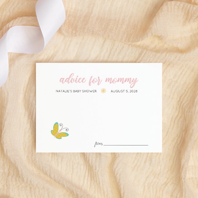 Spring Flowers Pink Butterfly Baby Shower Advice Card (Creator Uploaded)