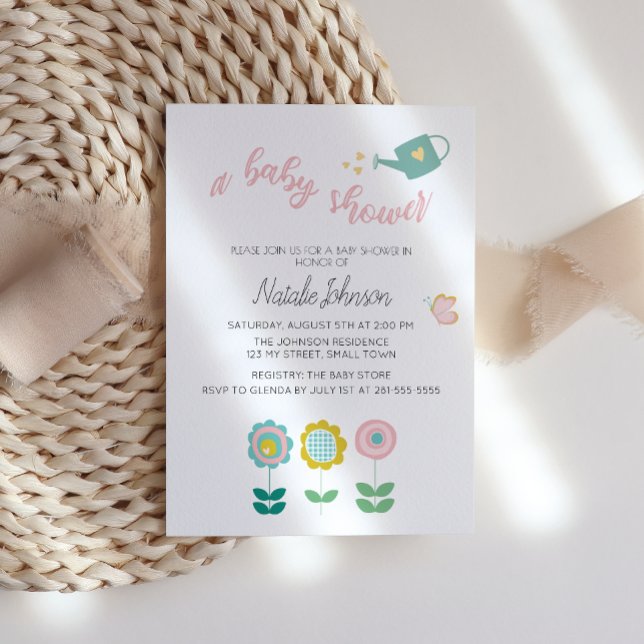 Spring Flowers Pink Butterfly Girl Baby Shower Invitation (Creator Uploaded)