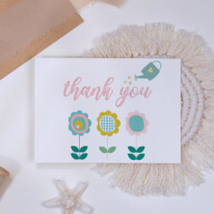 Spring Flowers Pink Butterfly Girl Baby Shower Thank You Card