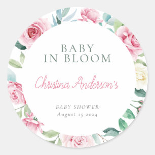 Spring Flowers Pink Circle Girl Baby Shower Classic Round Sticker