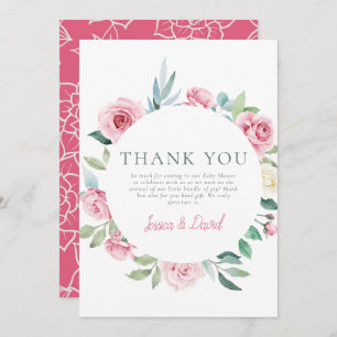 Spring Flowers Pink Circle Girl Baby Shower Thank You Card
