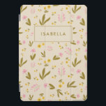 Spring Flowers Pink Green Floral Custom Name iPad Pro Cover<br><div class="desc">Spring Flowers Pink Green Floral Custom Name Tablet Case</div>
