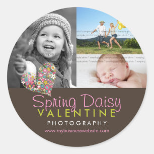 Spring Flowers Pink Heart Business Photo Sticker