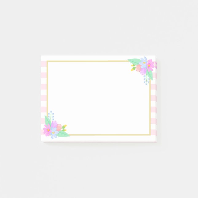 Spring Flowers Pink Stripes Post-it® Notes 4 x 3 (Front)