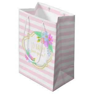 Spring Flowers Pink Strips Baby Shower Gift Bag