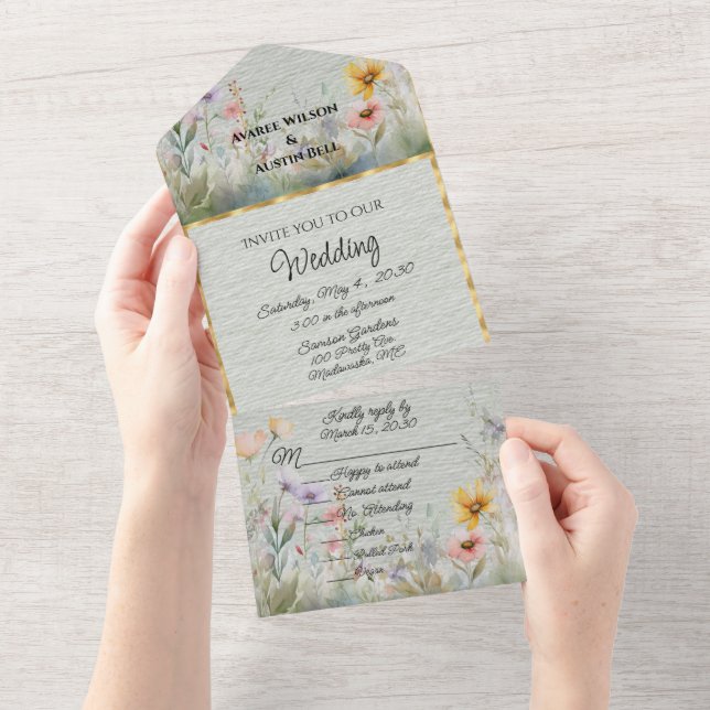 Spring Flowers Poppies Sunflowers All In One Invitation (Tearaway)