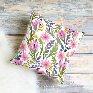 Spring Flowers   Pretty Pastel Floral Watercolor Cushion